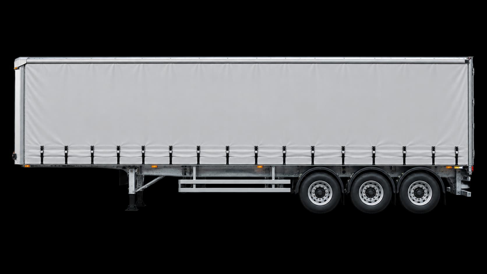 Separate curtain-sided semitrailer, supported on its landing legs